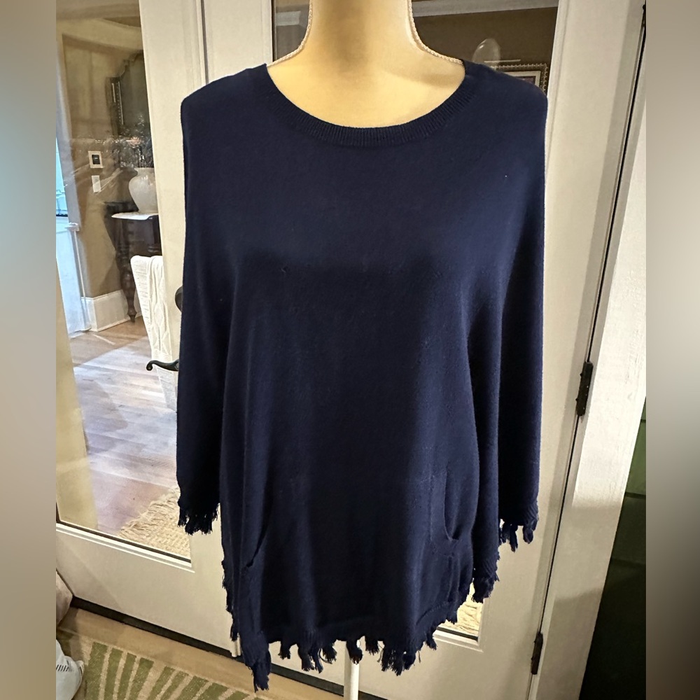 Lilly Pulitzer Navy Fringe Poncho